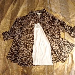 2X plus size, animal print, button down blouse by Jones New York Sport. Like new